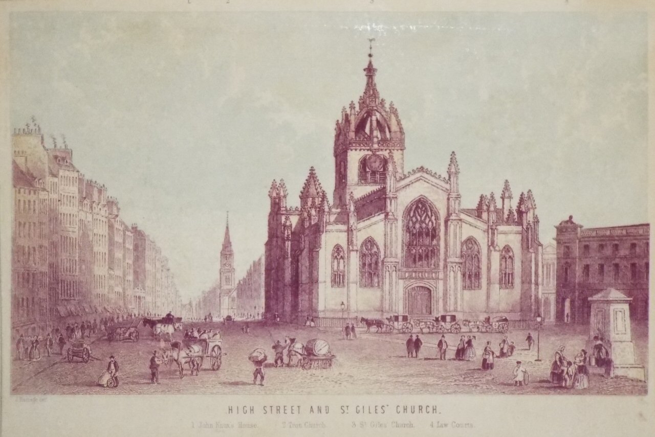 Chromo-lithograph - High Street and St. Giles' Church.